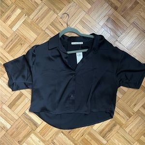 Abercrombie Short-Sleeve Boxy Satin Button-Up Shirt